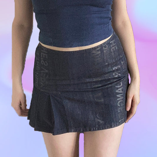 Vintage Y2K Blue Denim Mini Skirt with Text