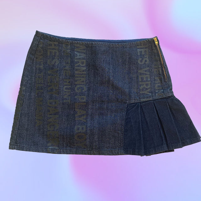 Vintage Y2K Blue Denim Mini Skirt with Text