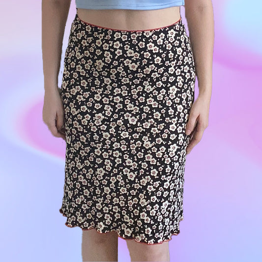 Vintage 90's Kookai Floral Slinky Midi Skirt