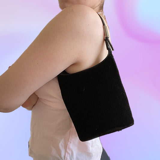 Vintage Gucci Black Velvet Shoulder Bucket Bag