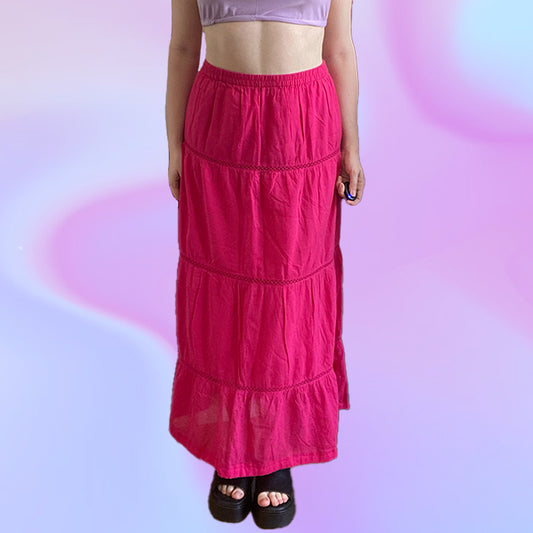 Vintage Y2K Pink Boho Maxi Skirt