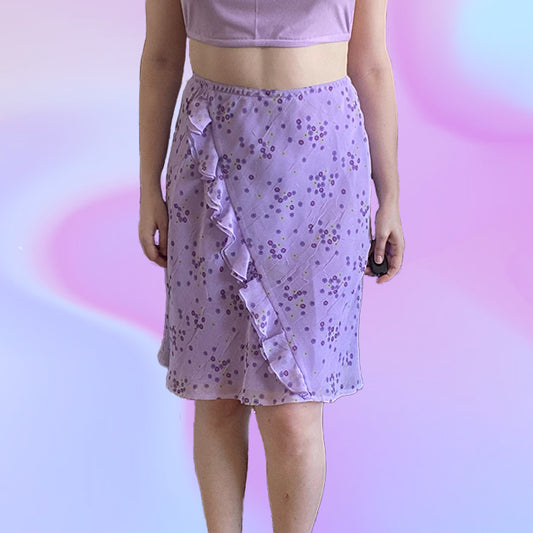Vintage 90's Lilac Floral Midi Skirt
