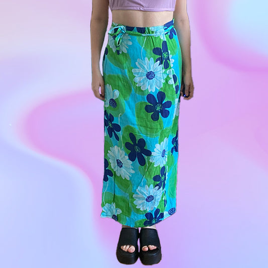 Vintage 90's Groovy Floral Maxi Wrap Skirt