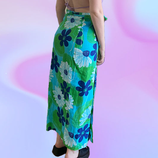 Vintage 90's Groovy Floral Maxi Wrap Skirt