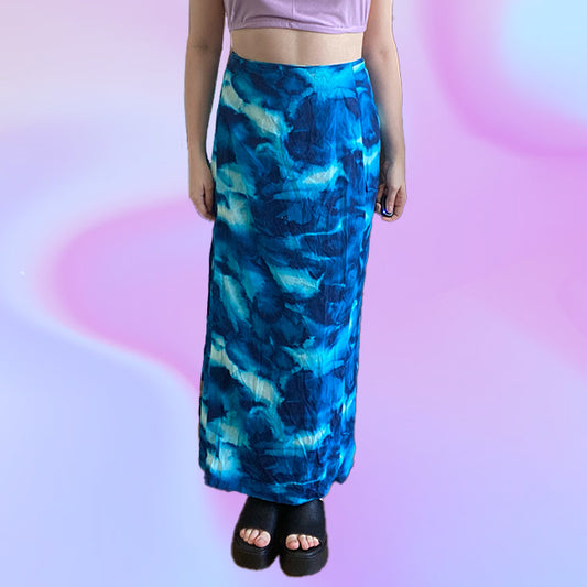 Vintage 90's Blue Tie Dye Maxi Wrap Skirt