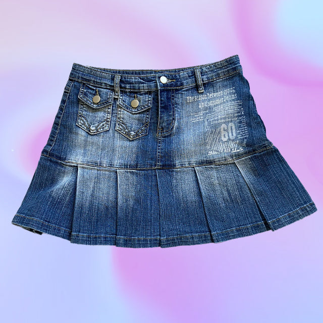 Vintage Y2K Pleated Denim Skirt