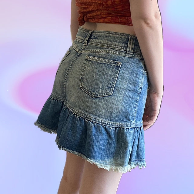 Vintage Y2K Ruffle Denim Skirt