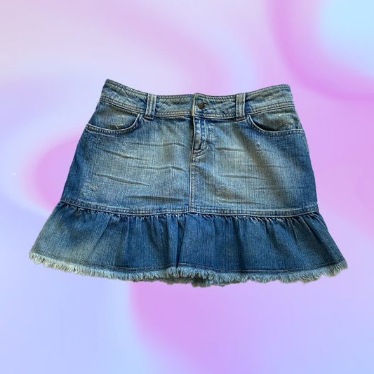 Vintage Y2K Ruffle Denim Skirt