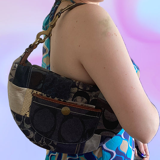 Vintage Y2K Coach Denim Patchwork Shoulder Bag