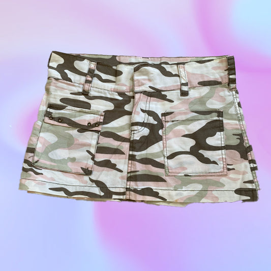 Vintage Y2K Pink Camo Low Waist Mini Skirt