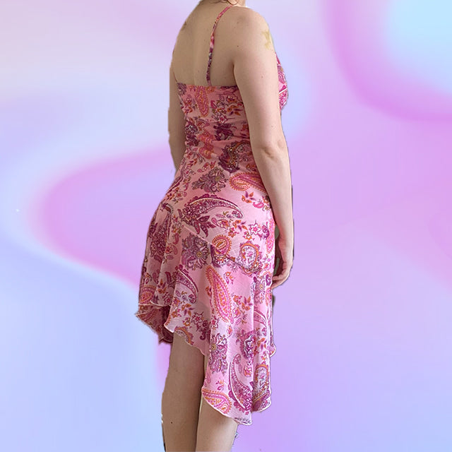 Vintage 90's Pink Paisley Mesh Midi Dress
