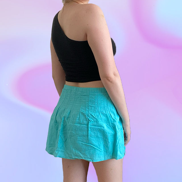 Vintage Y2K Blue Pleated Mini Skirt