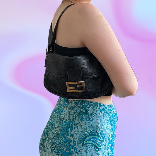 Vintage 90's Black Fendi Leather Baguette