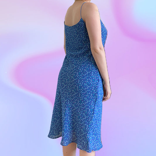 Vintage 90's Blue Ditsy Floral Midi Cami Dress