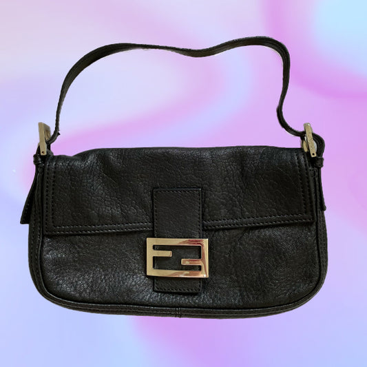 Vintage 90's Black Fendi Leather Baguette