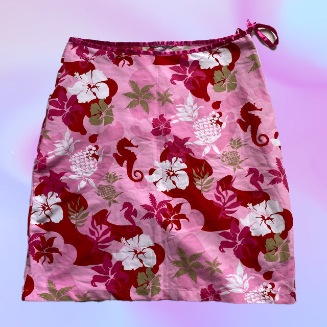 Vintage Y2K Pink Hibiscus Midi Skirt