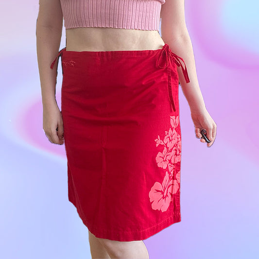Vintage Y2K Roxy Hibiscus Red Midi Skirt