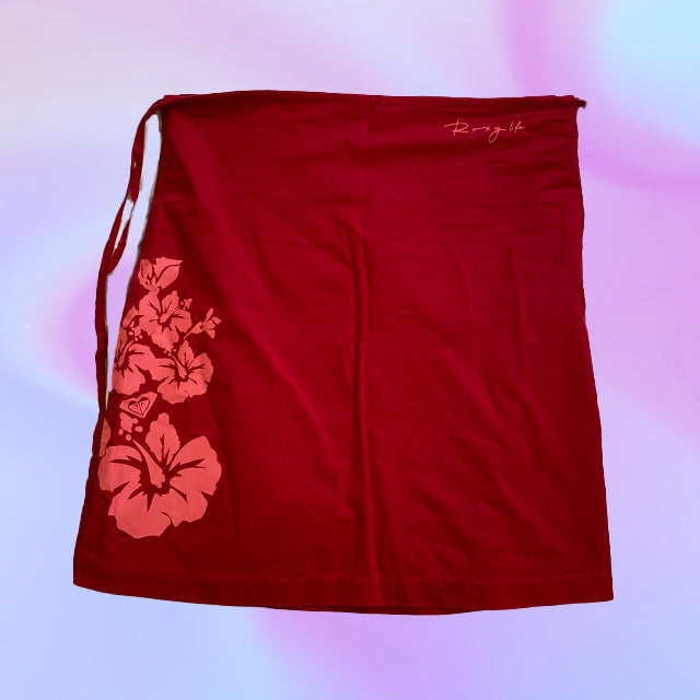 Vintage Y2K Roxy Hibiscus Red Midi Skirt