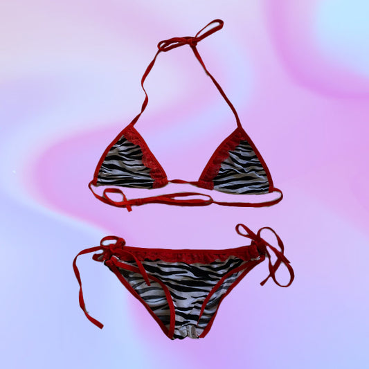 Vintage Y2K Zebra Print Bikini