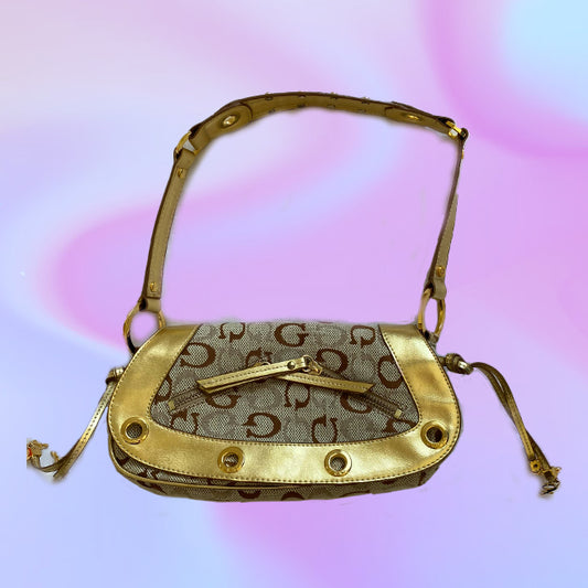Vintage Y2K Guess Gold Monogram Shoulder Bag