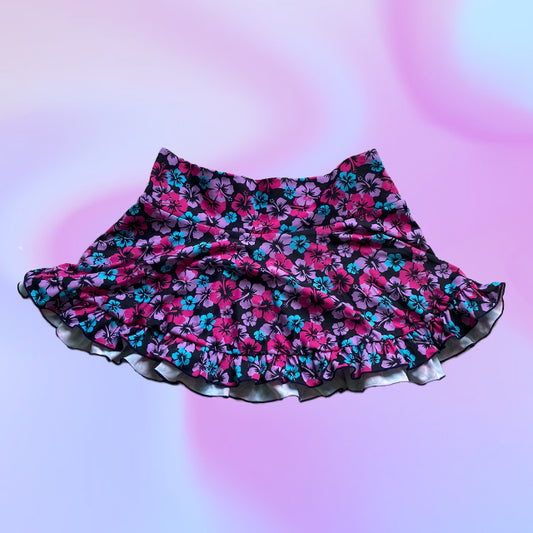 Vintage Y2K Hibiscus Mini Skirt