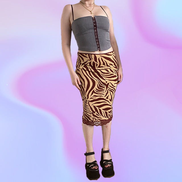Vintage 90's Morgan de Toi Zebra Print Midi Skirt