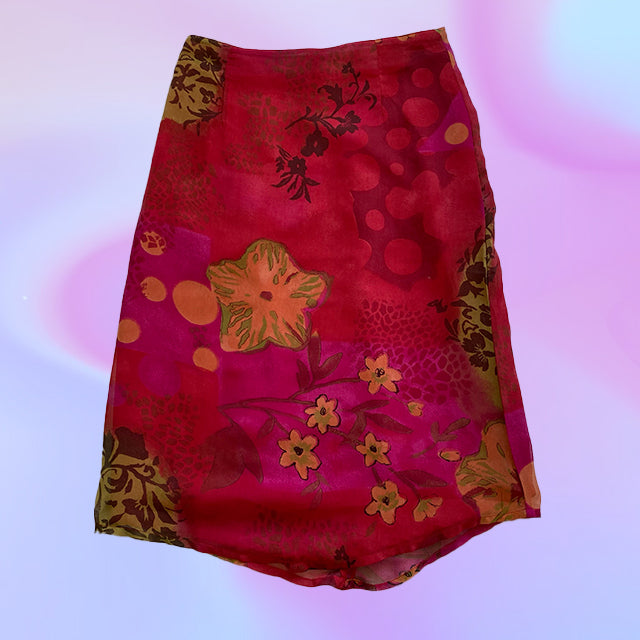 Vintage 90's Red Floral Midi Skirt