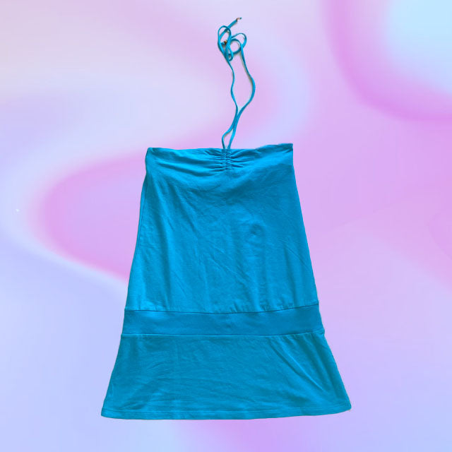 Vintage Y2K Turquoise Halter Mini Dress