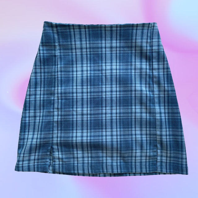 Vintage 90's Clueless Style Blue Plaid Skirt
