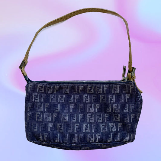 Vintage Fendi Zucca Denim Shoulder Bag