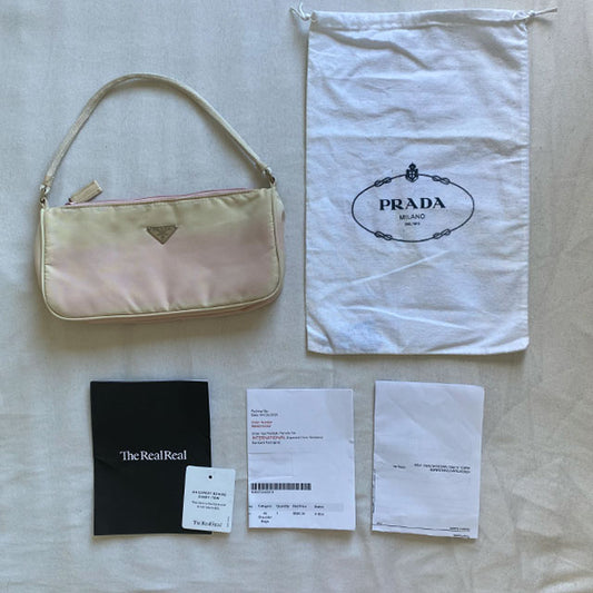 Vintage 90's Prada Pink and White Ombre Nylon Shoulder Bag