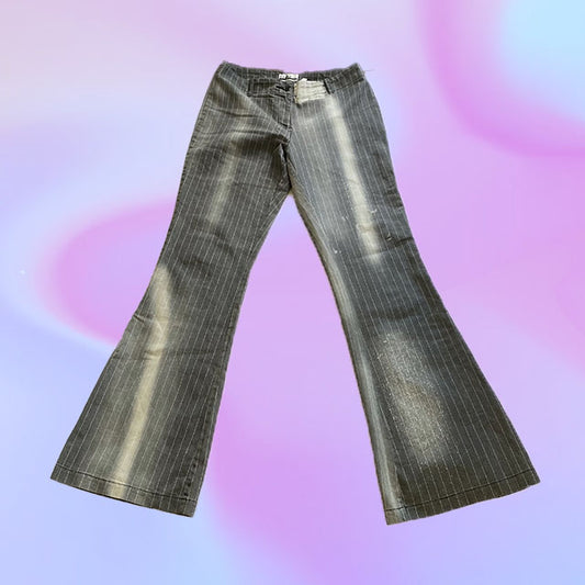 Vintage Y2K Striped Flare Jeans with Paint Graphic