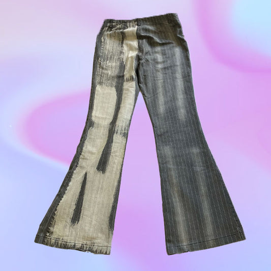 Vintage Y2K Striped Flare Jeans with Paint Graphic