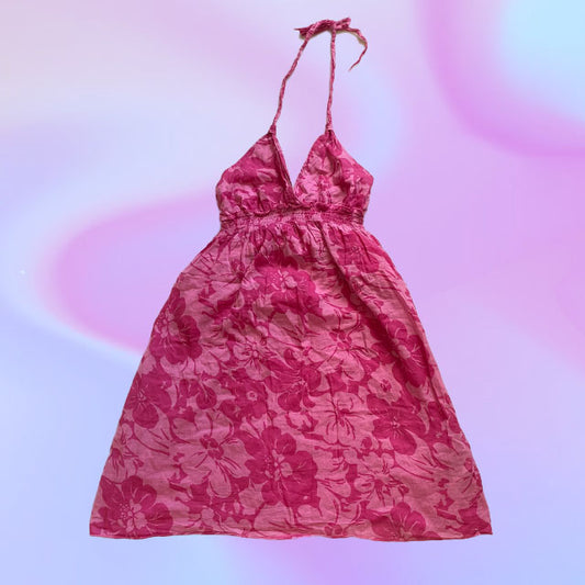 Vintage Y2K Hibiscus Halter Dress