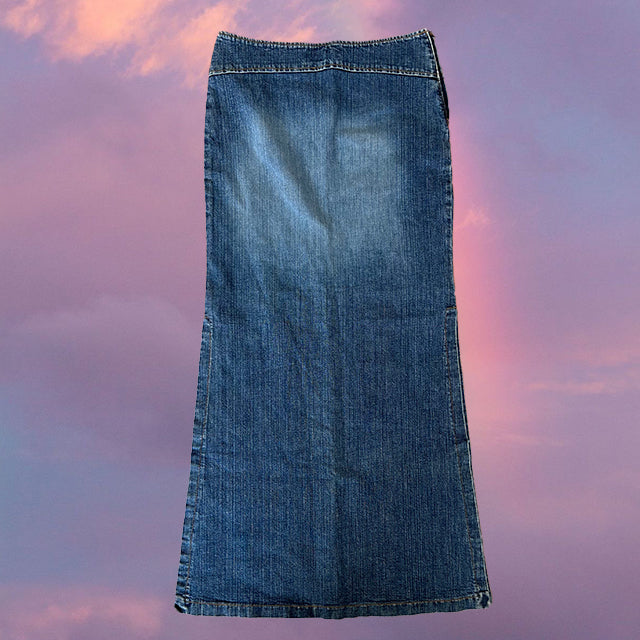 Vintage 90's Classic Denim Maxi Skirt with Side Slits (36 EU / UK 8 / US 4)
