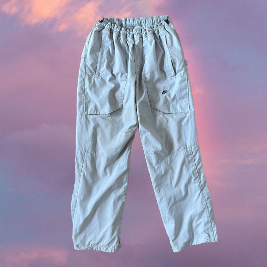 Vintage 90's Sporty Nike Light Gray Low Waist Baggy Trainer Pants with Toggle Waist (XS-S-M)
