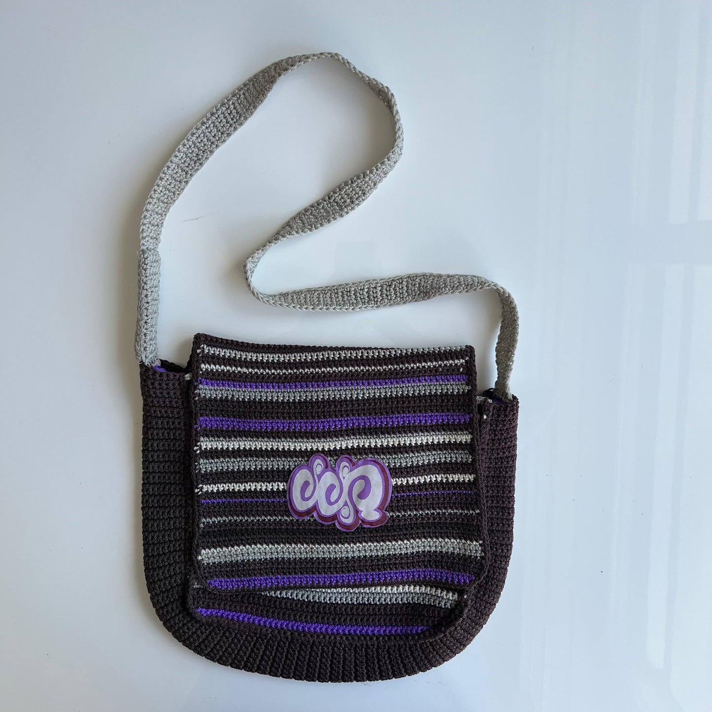 Vintage 90's Hippie Purple Striped Crochet Bag