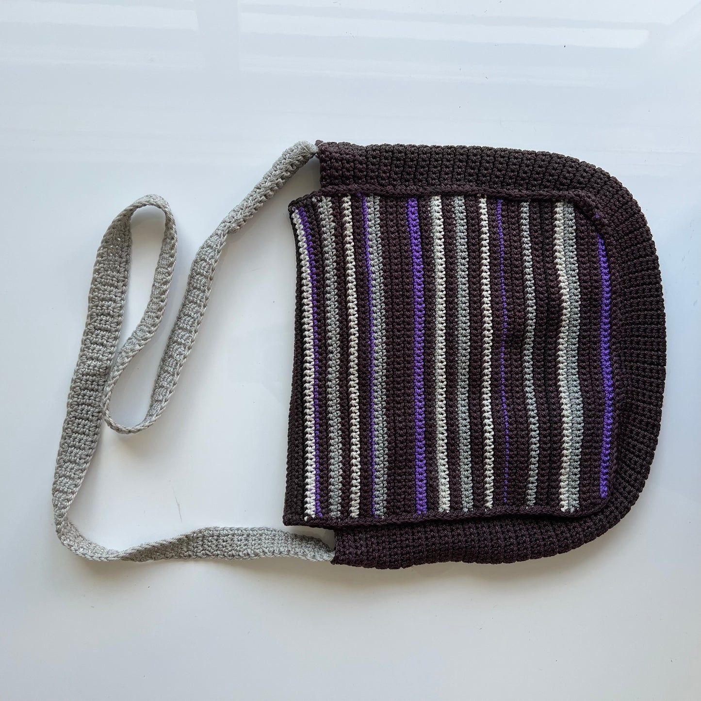 Vintage 90's Hippie Purple Striped Crochet Bag