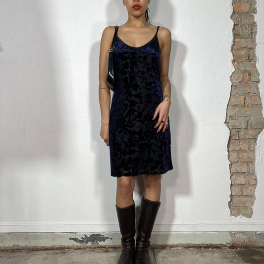 Vintage 90's Witchy Black and Blue Velvet Floral Slip Dress (S/M)