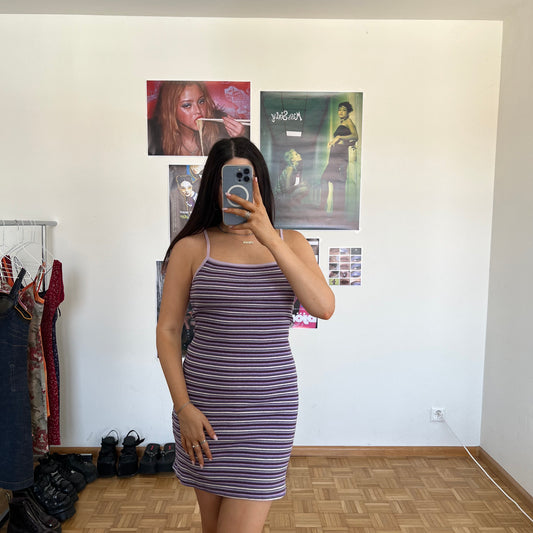 Vintage 90's Summer Purple Striped Dress (M)