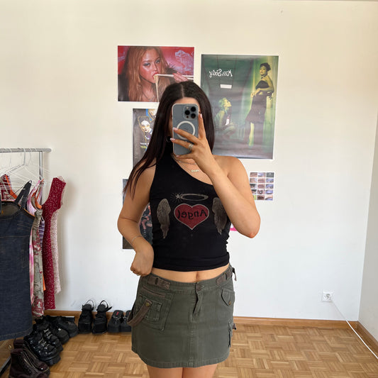 Vintage 90's Cargo Khaki Mini Skirt (38 EU / UK 10 / US 6)