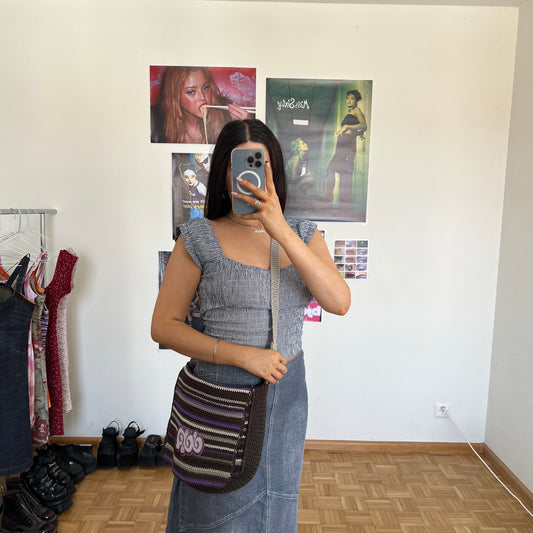 Vintage 90's Hippie Purple Striped Crochet Bag