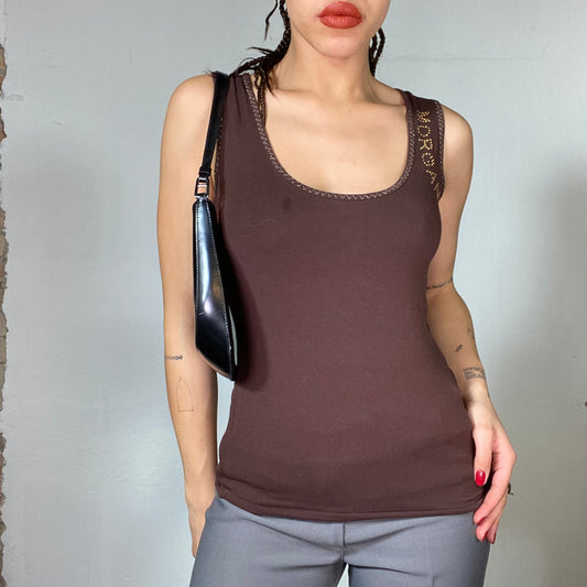 Vintage 2000's Morgan De Toi Brown Tank Top with 'Morgan' Stud Print (S)