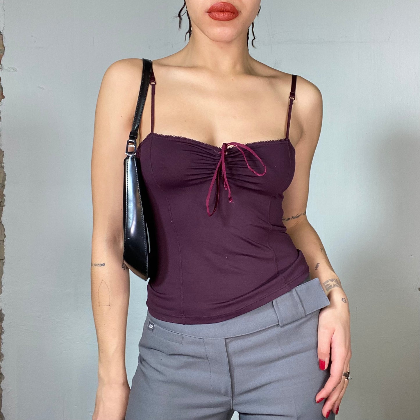 Vintage 2000's Romantic Purple Cami Top with Bow Detail (S)