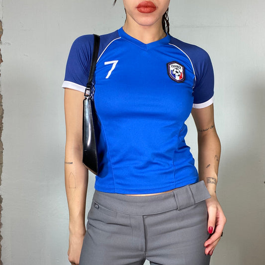 Vintage 90's Football Core Blue France Sports Tricot (XS)