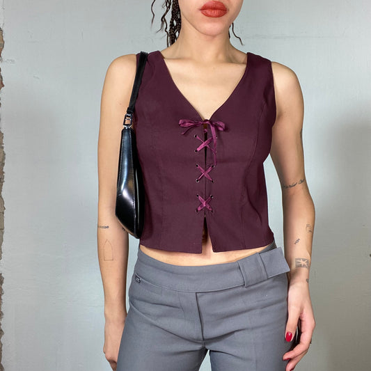 Vintage 90's Classic Bordeaux Red Lace Up Vest Top (S)