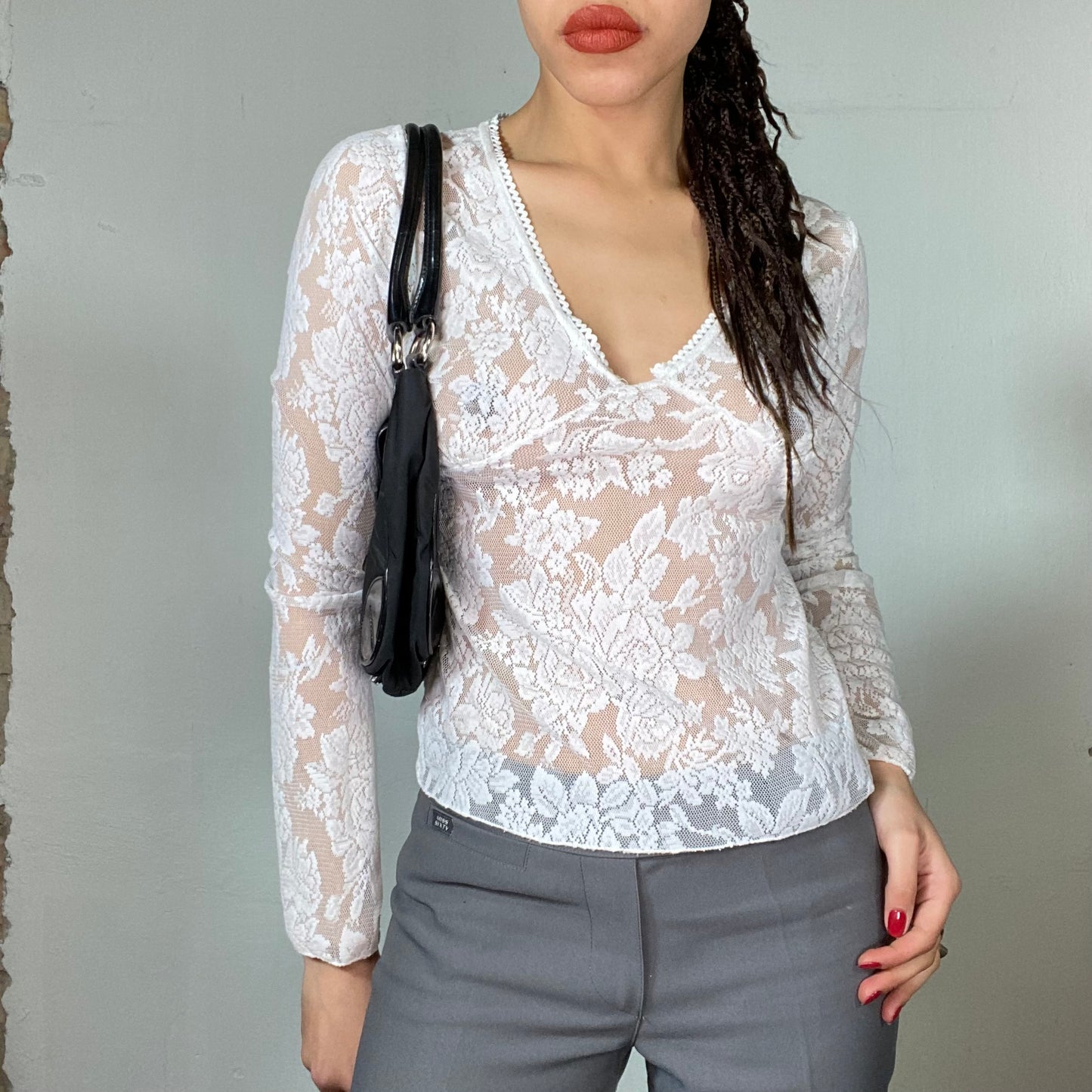 Vintage 90's Fairy White Lace V-Neck Longsleeve (S/M)