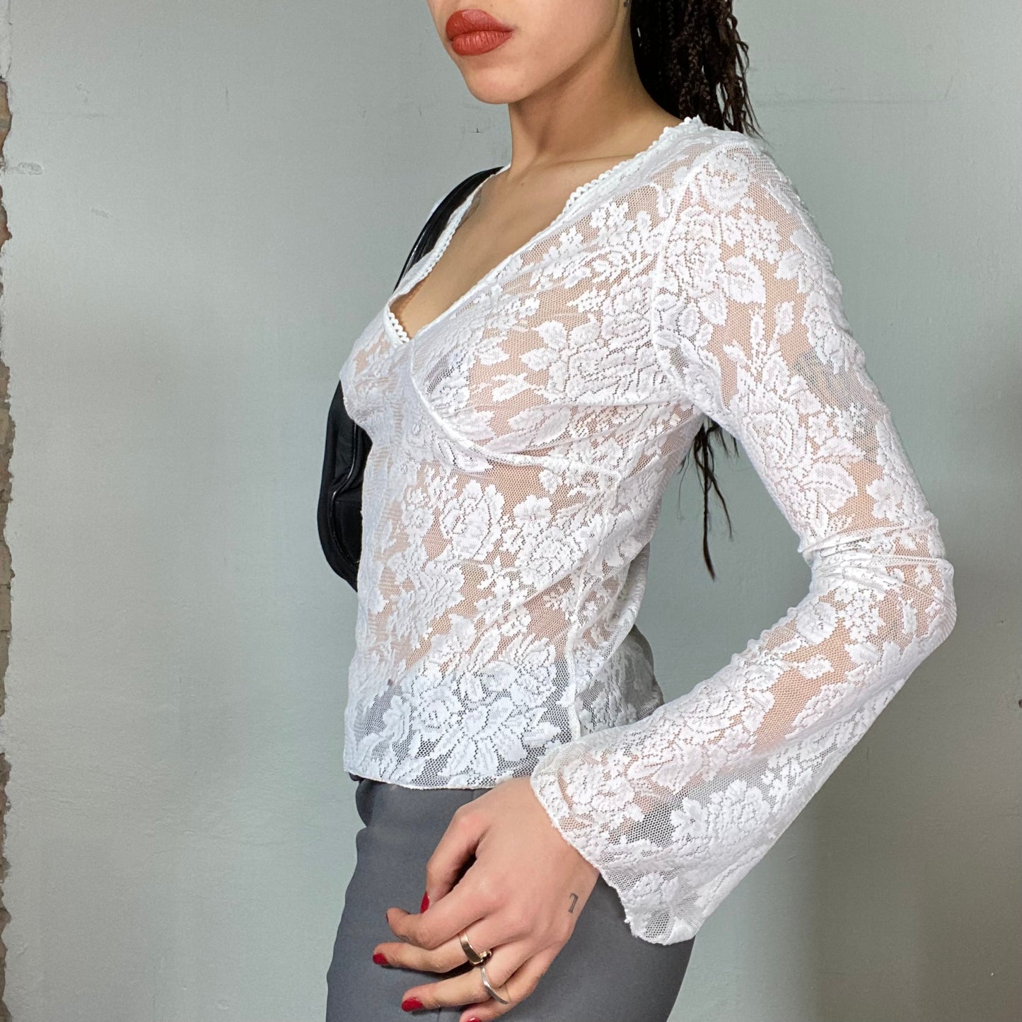 Vintage 90's Fairy White Lace V-Neck Longsleeve (S/M)