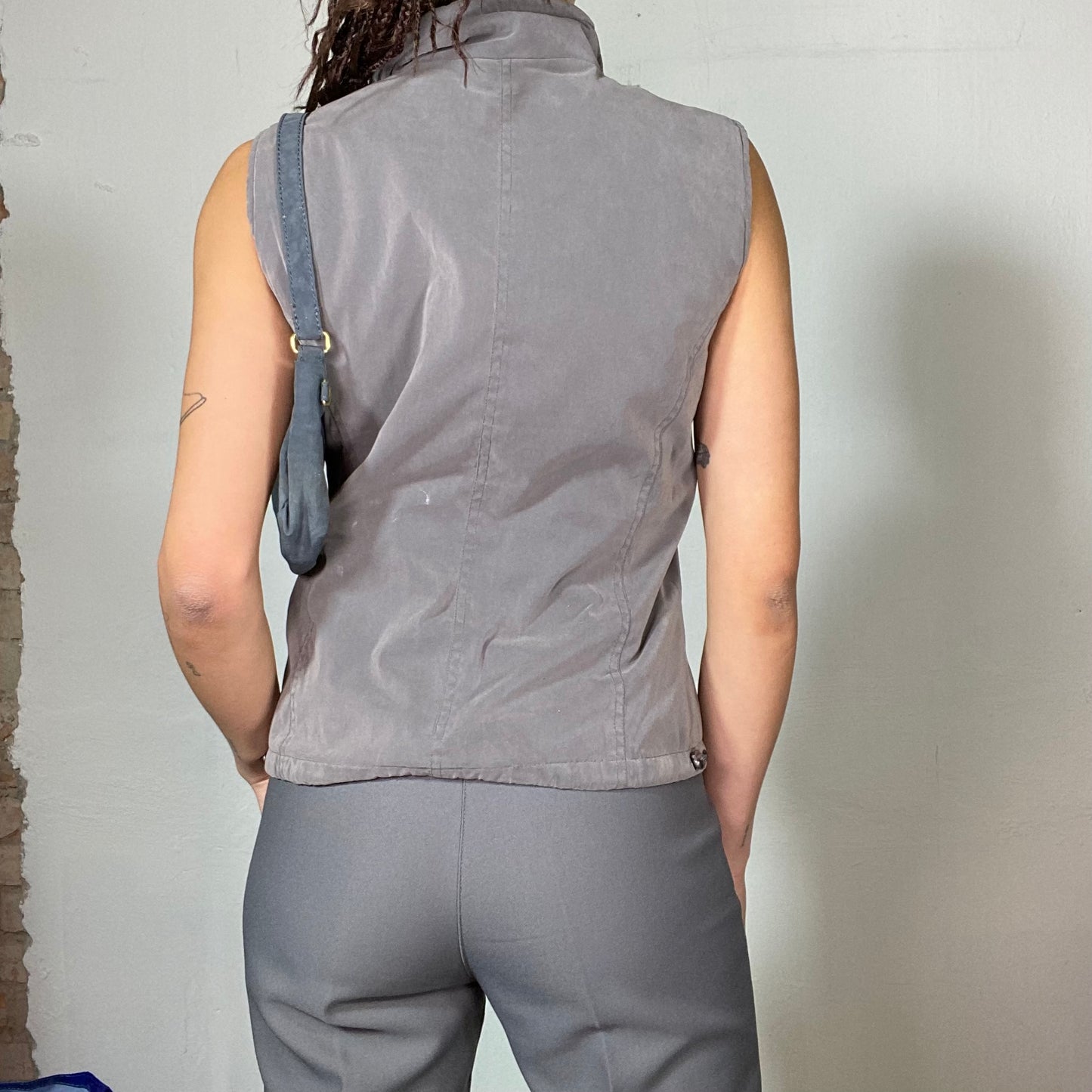 Vintage 2000's Techwear Grey Vest with Zipper and Waist Toggles (S)