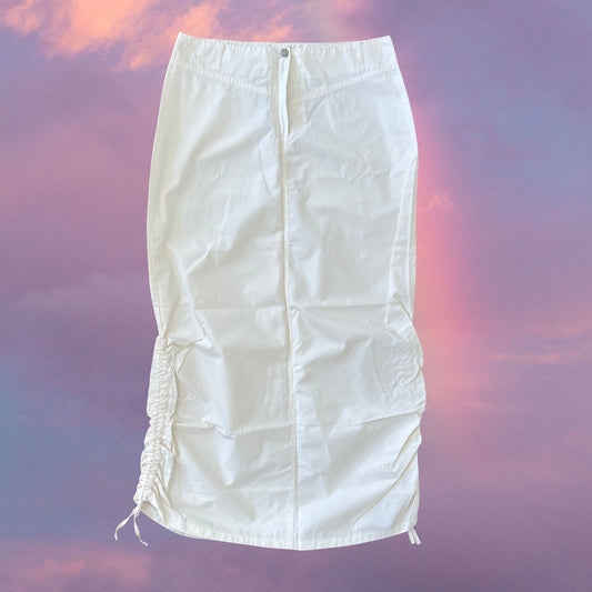 Vintage 90's Techwear White Cargo Maxi Skirt with Side Drawstrings (36 EU / UK 8 / US 4)